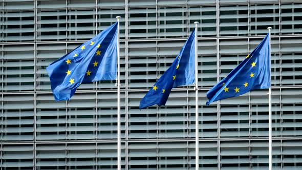 EU Flags in Front of European Commission