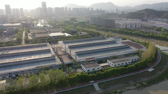 Solar power station on factory rooftop