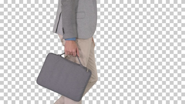 Man in casual walking with briefcase, Alpha Channel