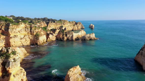 Aerial View of Beautiful Portuguese Beaches with Rocky Sandy Shores and Pure Sand for Tourists