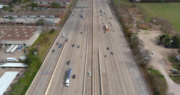 Establishing shot of cars on I-10 West freeway in Houston, Texas