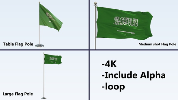 Saudi Arabia Flag Pole Pack 4k-Loop