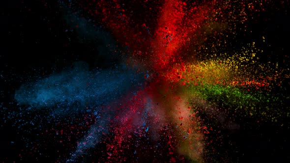 Super Slowmotion Shot of Color Powder Explosion Isolated on Black Background at 1000Fps