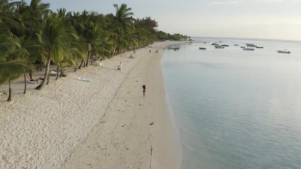 Aerial view of a person on the beach, Mauritius.