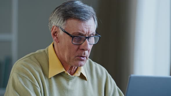 Senior Mature Older Businessman Looking Laptop Nervous Work Stress Problems Losing Failure at Home