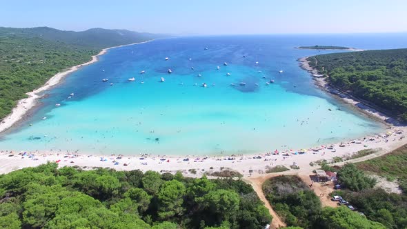 Aerial view of a white sandy shore on the island of Dugi otok, Croatia