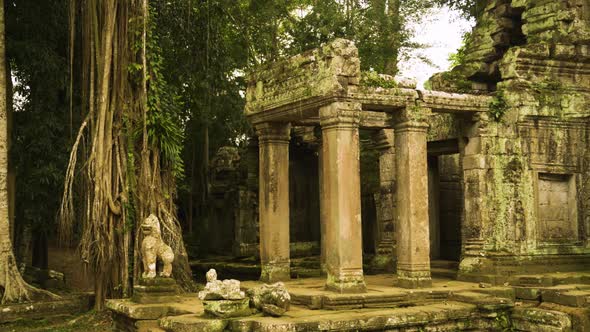 Preah Khan Temple Landmark Gateway with Overgrown Trees in Siem Reap, Cambodia