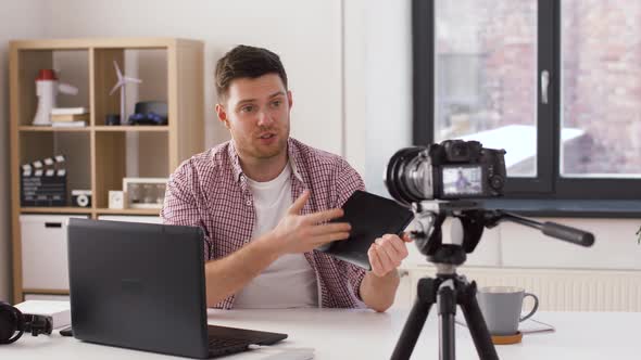 Male Blogger with Tablet Pc Videoblogging at Home 11