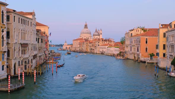 Panorama of Venice Grand Canal and Santa Maria Della Salute Church on Sunset