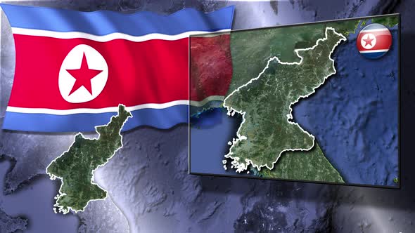 North Korea Flag And Map Animation