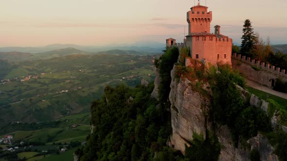 Flying over the amazing hilltop fortresses on Monte Titano in San Marino.