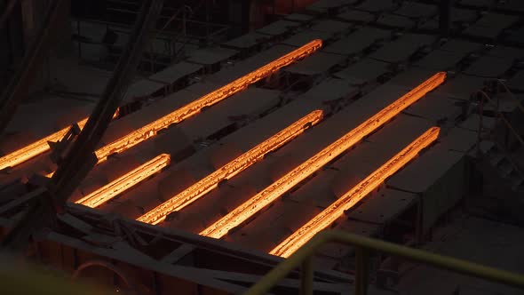 Steelmaking Steel Bars and Pipe Production Redhot Pipes Transported on Production Line Heavy