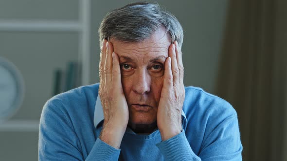Depressed Desperate Old Senior Caucasian Man Shocked Sad Elderly Mature 60s Male Feeling Worried