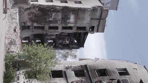 Vertical Video of Borodyanka Ukraine  Destroyed Building During the War