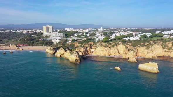 Aerial View of Beautiful Portuguese Beaches with Rocky Sandy Shores and Pure Sand for Tourists