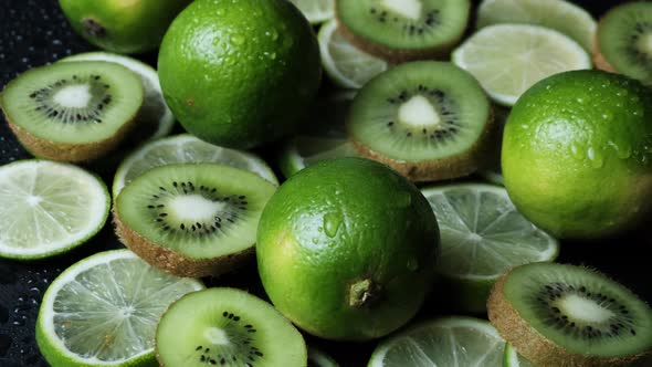 Green Citrus Fruits Including Limes Kiwi