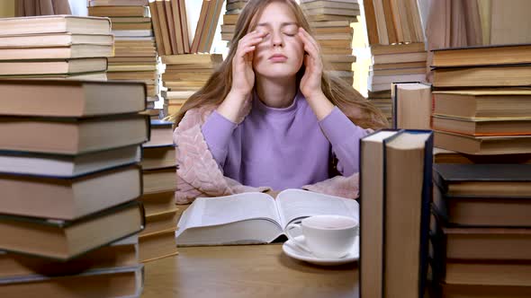 A Girl Reads a Book in the Library