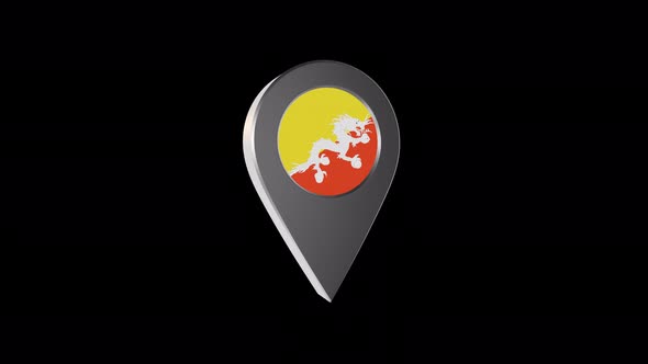 3d Animation Map Navigation Pointer With Bhutan Flag With Alpha Channel  - 4K