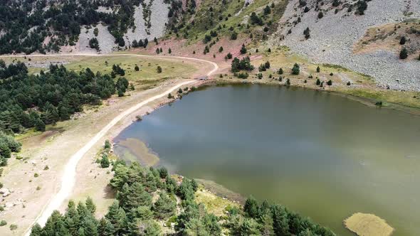 Aerial View of Neila Lagoons Park, in Burgos, Demanda Mountain Range, Castilla y Leon, Spain.