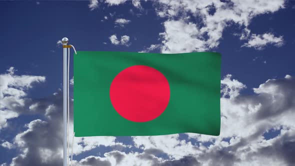 Flag Of Bangladesh Waving With Blue Sky