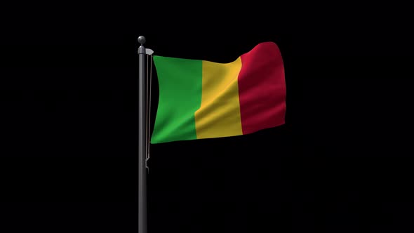 Mali Flag On Flagpole With Alpha Channel 4K