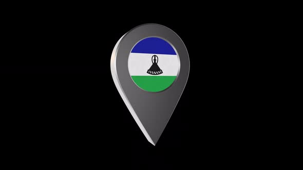 3d Animation Map Navigation Pointer With Lesotho Flag With Alpha Channel - 2K