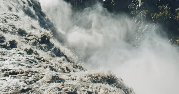 Steam of Powerfull Dettifoss Waterfall Running Over the Cliff Edge Iceland Europe