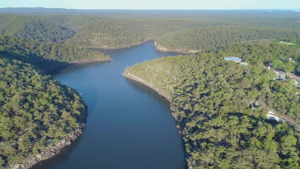 Backward flight over Lake Nepean in New South Wales, Australia