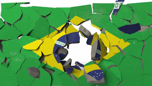 Crushing Concrete Wall with Flag of Brazil