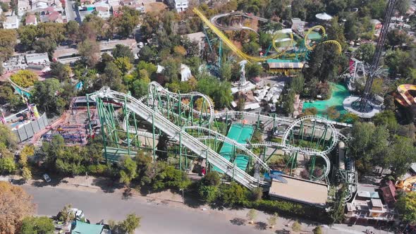 OHiggins Amusement Park Fantasilandia, Roller coaster Santiago Chile aerial view