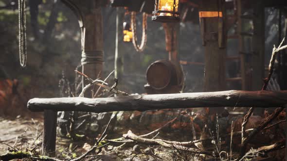 Old Retro Village in Pine Forest alt