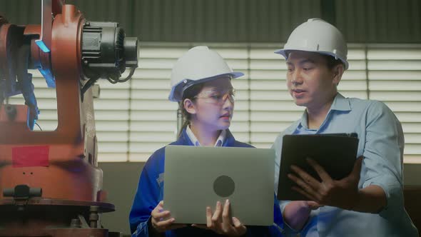 engineer specialist asian female and  technician maintenance inspect