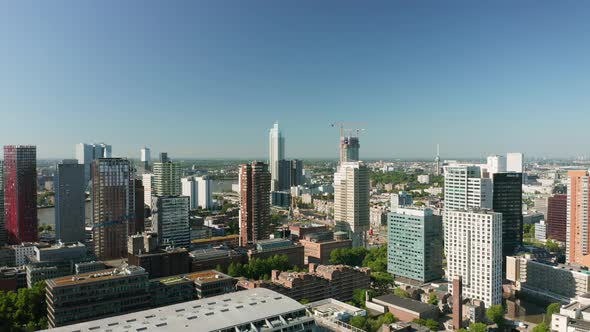 High-rise Offices, Hotels, And Market Hall On A Sunny Day In Rotterdam, South Holland, Netherlands.