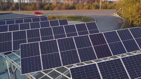 Solar Panel Charging Station for Electric Vehicles Near the Highway