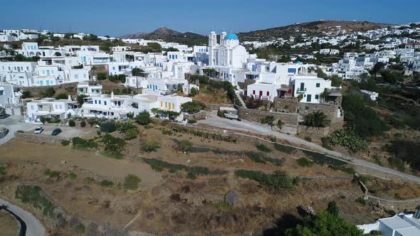 Apollonia village on Sifnos island in the cyclades in Greece aerial view