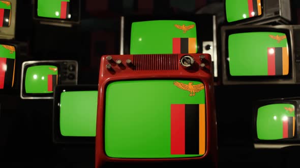 The Flag of Zambia and Retro TVs.