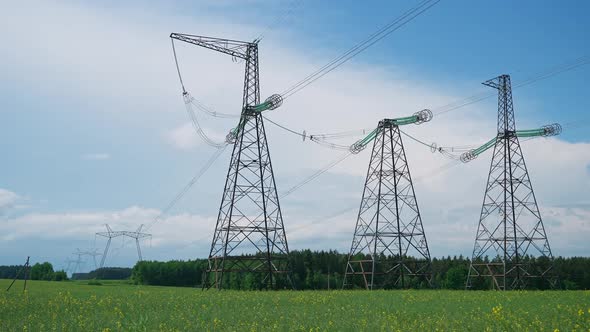 Transportation of Electricity Power Line Industrial View on the Line of Electric Transmissions in