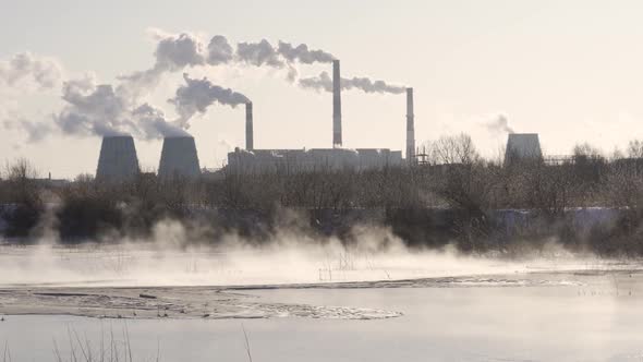 Industrial Landscape the Pipes of the Thermal Power Plant