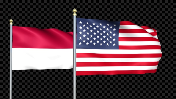 Indonesia And United States Two Countries Flags Waving