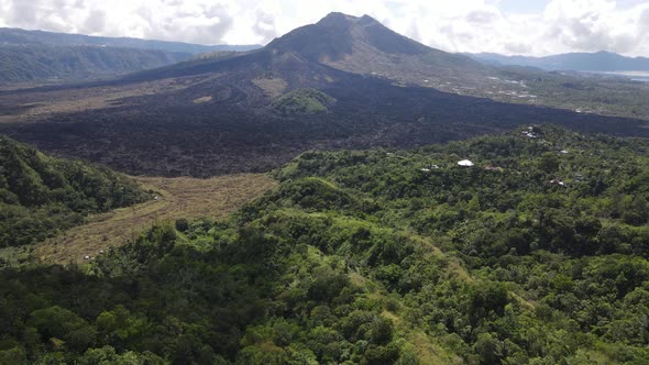 Aerial view of lava field from Mount Batur in Bali