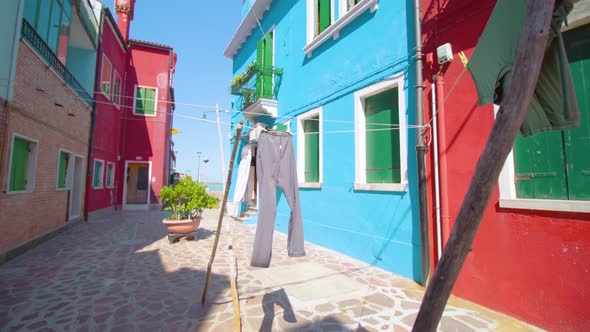 Clothes Drying on Clothesline Between Semidetached Houses