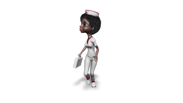 Cartoon 3D Nurse Run  3D Looped on White