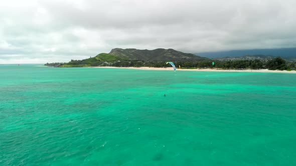 Aerial of Kite Boarder in Kailua Bay