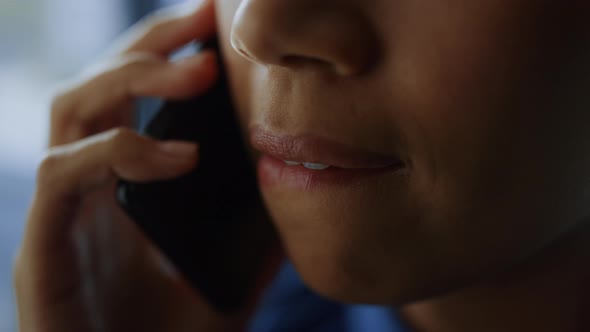 African American Businesswoman Face Talking Mobile Phone