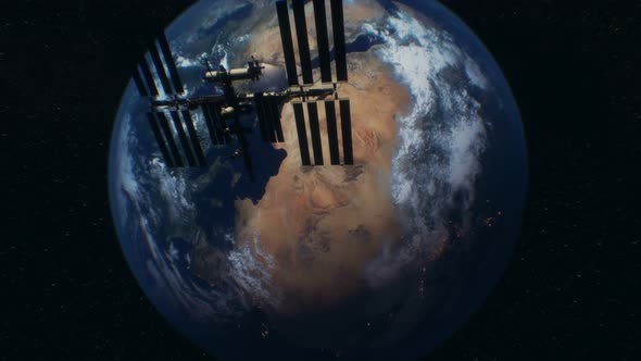 International Space Station in Outer Space Over the Planet Earth Orbit alt