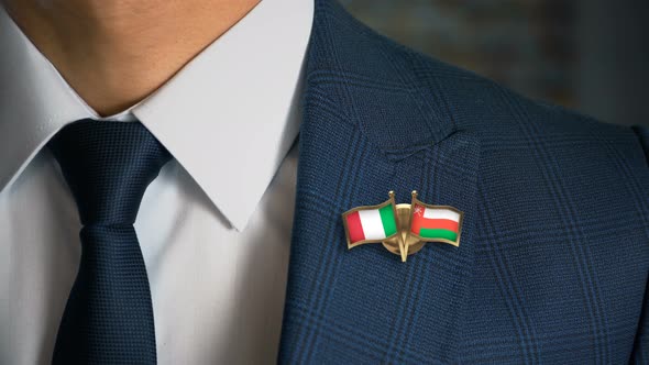 Businessman Friend Flags Pin Italy Oman