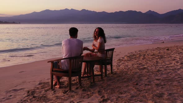 Beautiful People Married on Vacation Spend Quality Time on Beach on Paradise White Sand