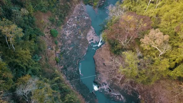 Aerial drone view of Bousra Waterfall in Pech Chreada, Cambodia