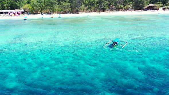 Aerial drone texture of perfect resort beach trip by blue lagoon with white sand background of adven