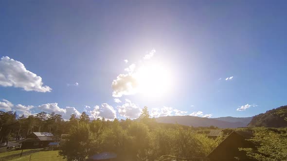 Mountain Village Timelapse at the Summer or Autumn Time. Wild Asian Nature and Rural Field.